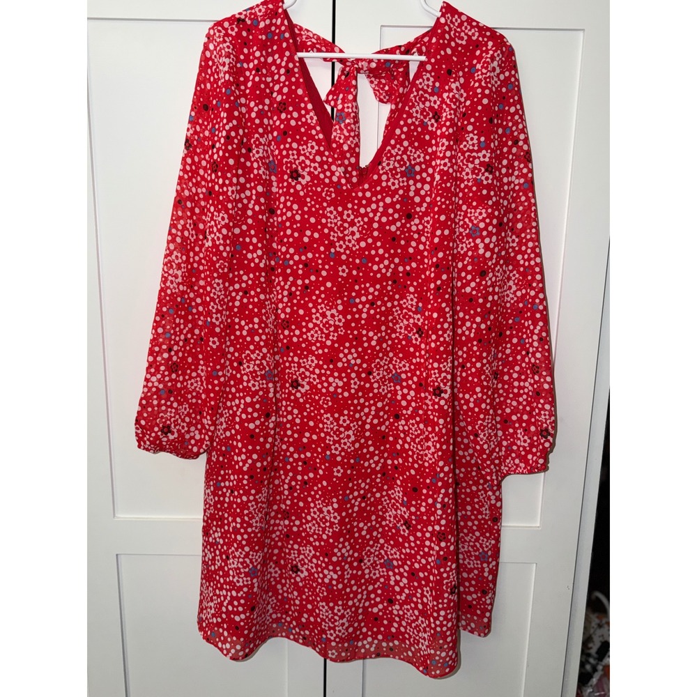 INC International Concepts Red Floral Polka Dot Tie Back Shift Dress Large